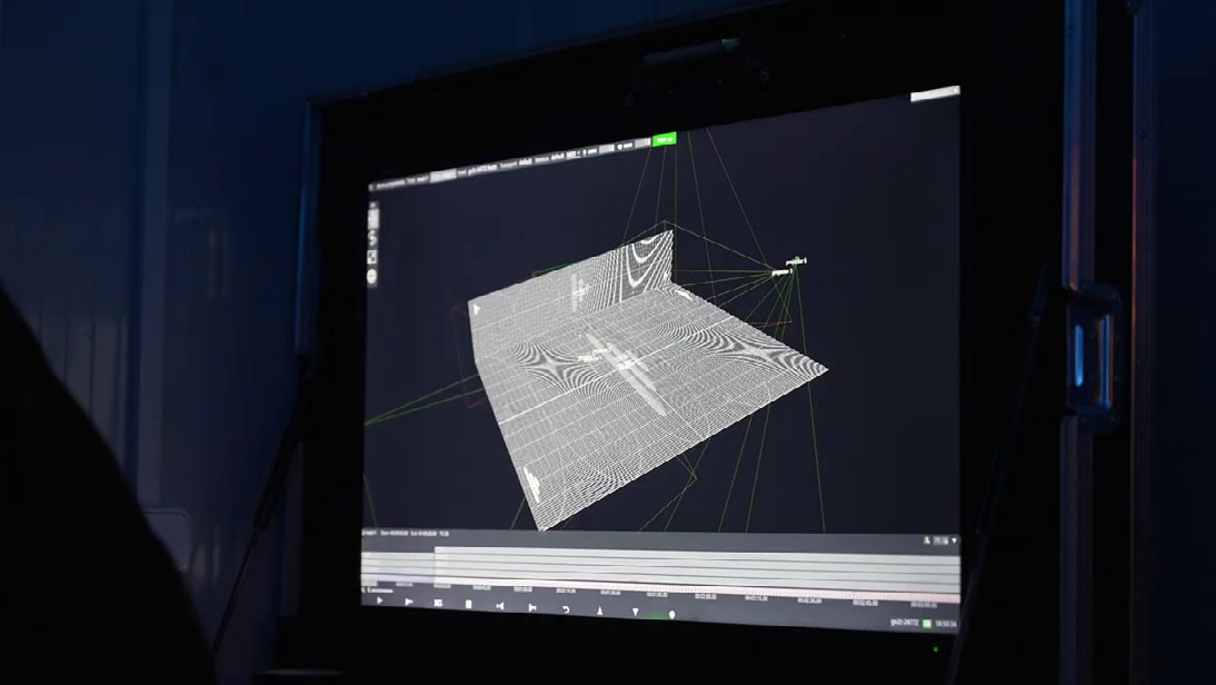 Wireframe projection mapping of the wall geometry