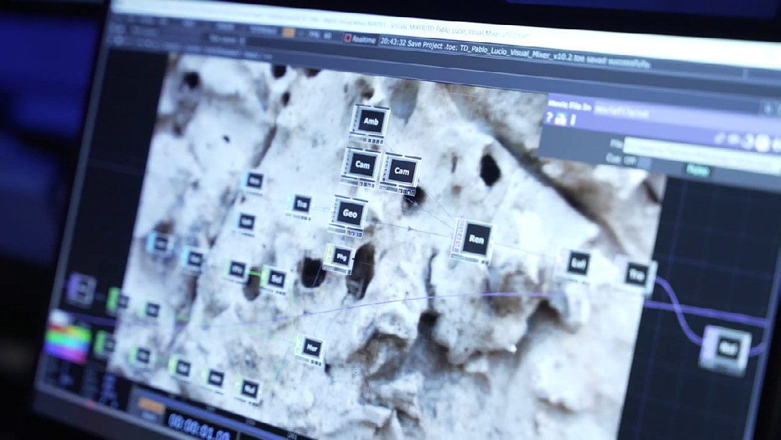 TouchDesigner network running the Mayrit visual mixer on site